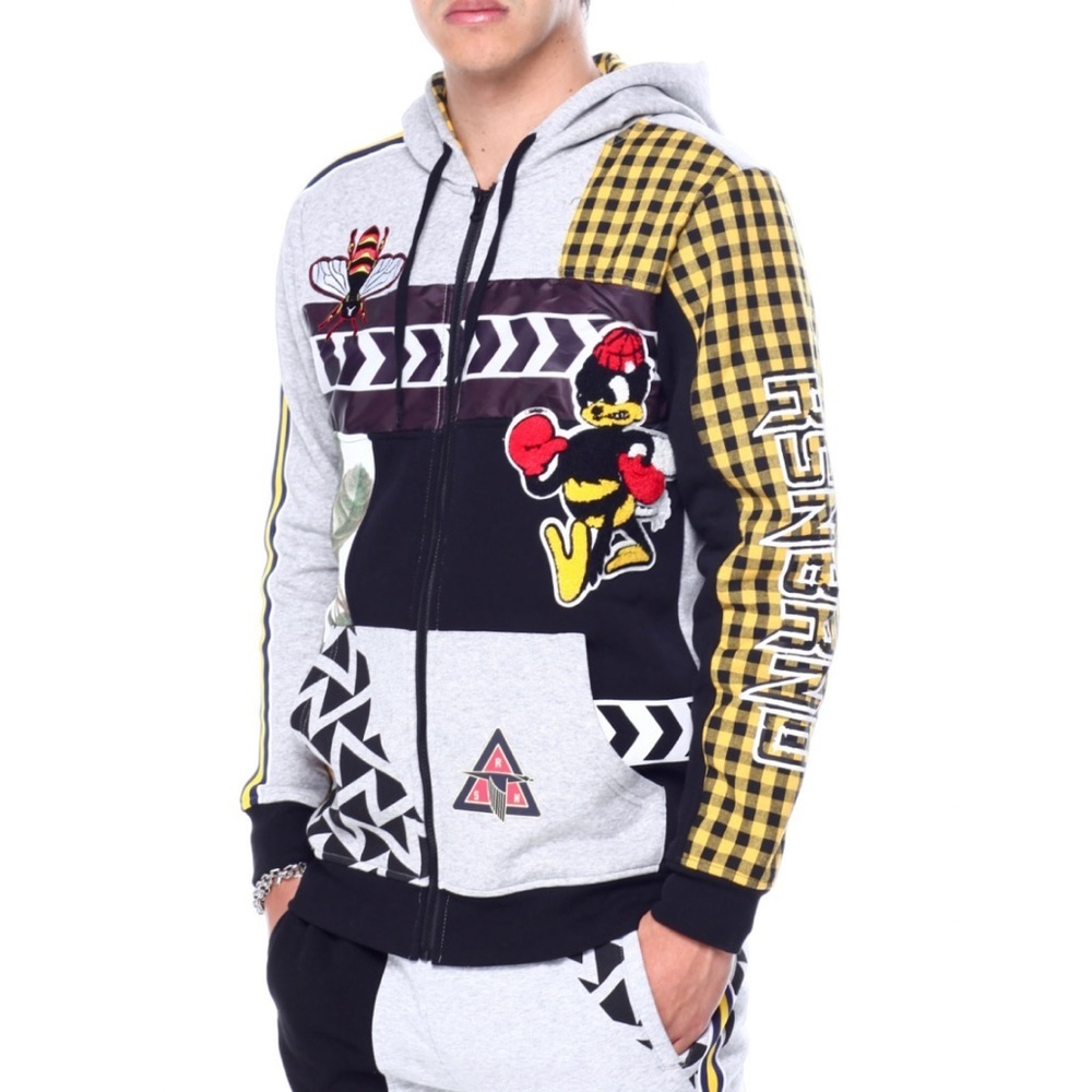 Reason Clothing Mash Up Hoodie Zip Jacket L Bees